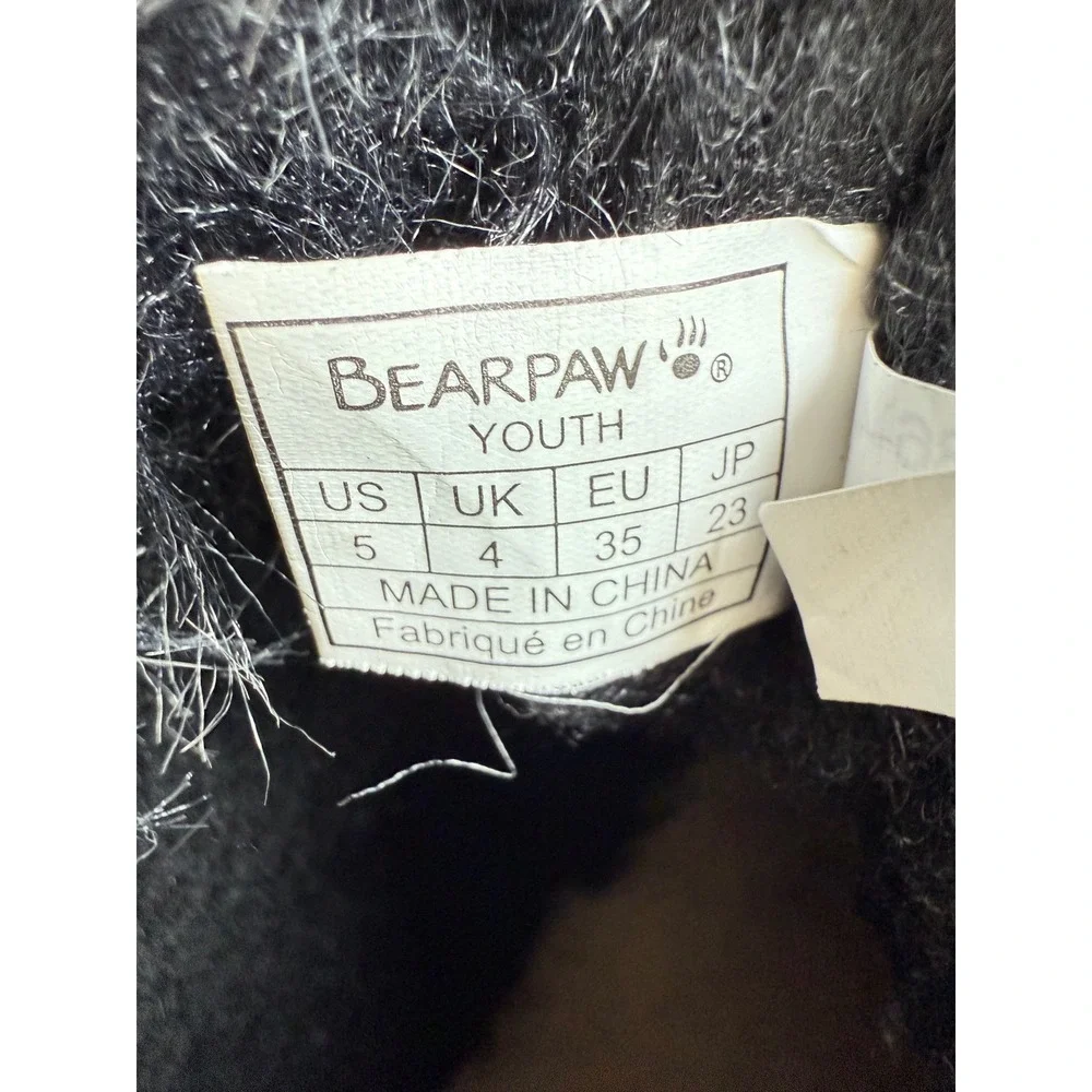 Bearpaw Helaina Youth Size 5 Black Cow Suede‎ Wool Blend Liner Warm Winter Boots